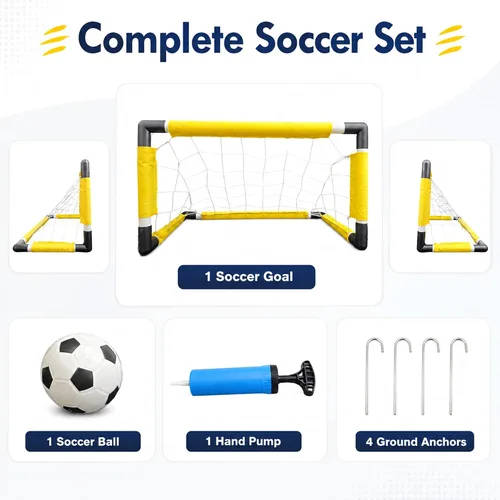 Miniatura 6 de Juego de portería de fútbol para niños con pelota, bomba y red, juguete deportivo portátil al aire libre para diversión de verano, fácil