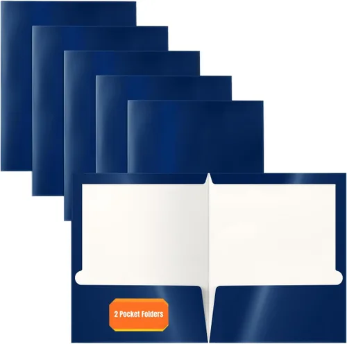 Miniatura 11 de Better Office Products Carpetas de papel azul laminado brillante de 2 bolsillos, tamaño carta, portafolios de papel azul, caja de 25