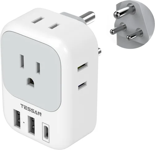 Miniatura 8 de Adaptador de enchufe de viaje europeo USB C, adaptador de enchufe internacional TESSAN con 4 salidas de CA, 3 puertos de carga USB, adaptador