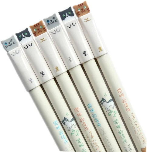 Bolígrafos de gel con diseño de gatos coloridos de 0.015 in, tinta negra, paquete de 6 unidades