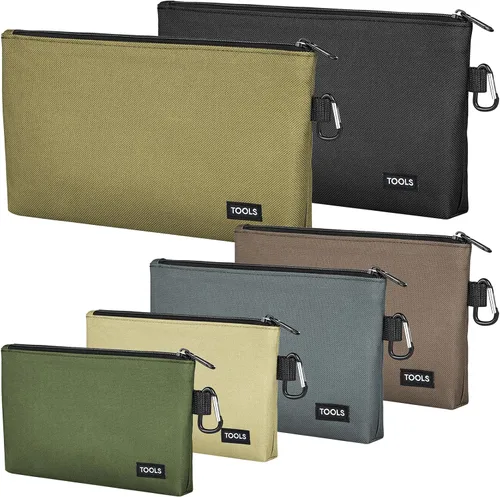 Miniatura 9 de Paquete de 3 bolsas de herramientas con cremallera, bolsa de herramientas de alta calidad, organizador de almacenamiento multiusos con mosquetón