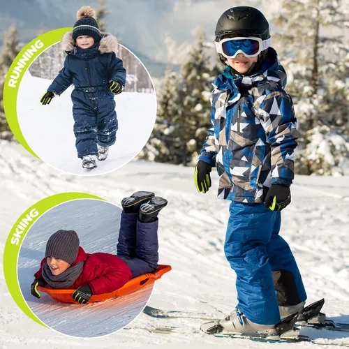 Miniatura 5 de Guantes de ciclismo cálidos de invierno para niños, guantes para pantalla táctil para clima frío para niños, montar en bicicleta y fútbol con agarre