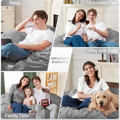 Miniatura 4 de Homguava - Sillón puff de 4 pies Sillón estilo puff grande de 4 pulgadas con relleno de espuma viscoelástica, sofá suave con funda de terciopelo