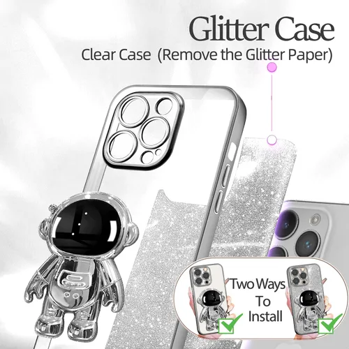 Miniatura 18 de Buleens Funda para iPhone 11 Pro Max Astronauta, Fundas Transparentes para iPhone 11 ProMax con Papel con Purpurina y Soporte de Astronauta, Mujeres