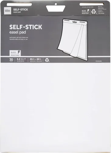 Miniatura 4 de Office Depot® Brand - Almohadilla de caballete autoadhesiva, 25 x 30 pulgadas, 30 hojas, 30% reciclado, blanco, 21509