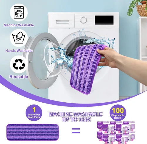 Miniatura 6 de Paquete de 2 almohadillas reutilizables mejoradas para fregona compatibles con Swiffer PowerMop, almohadillas de repuesto para mopa Swiffer Power