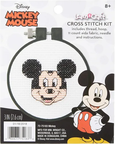 Dimensions Disney Mickey Mouse - Kit de punto de cruz para principiantes, 11 unidades de Aida blanca, 3 pulgadas de profundidad
