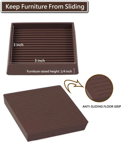 Miniatura 6 de Copas cuadradas de goma para muebles de 3 x 3, almohadillas antideslizantes para muebles, tapones de cama con agarre, protegen cualquier suelo