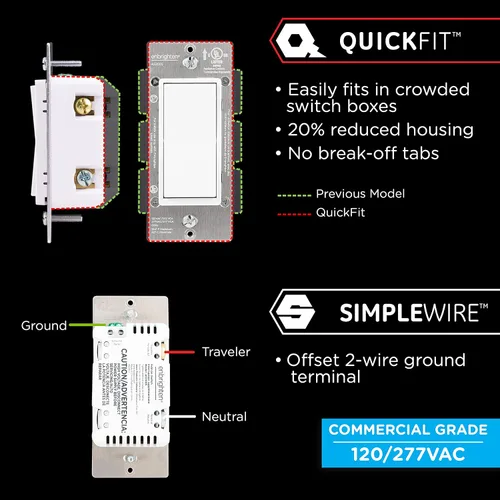 Miniatura 2 de Interruptor de complemento Enbrighten QuickFit y SimpleWire, paleta de interruptor de palanca de pared, controles de iluminación inteligente
