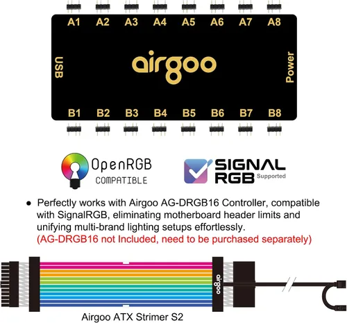 Miniatura 3 de airgoo Strimer S2 RGB ATX direccionable, cable de extensión ARGB PSU, incluye cables ATX de 24 pines 18 AWG, para controlador AG-DRGB16 SignalRGB