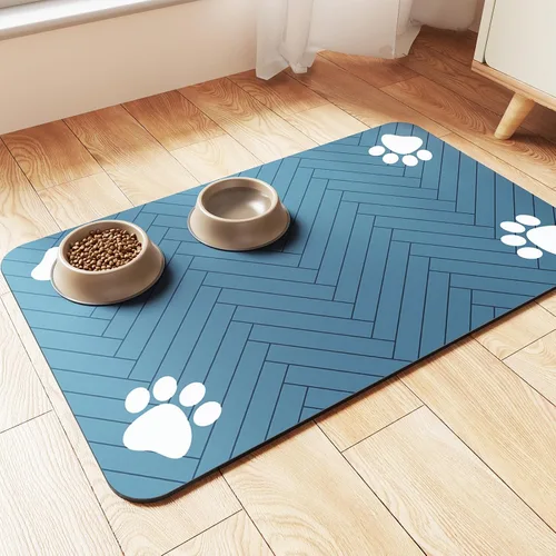 Miniatura 9 de Alfombrilla de alimentación para mascotas, mantel individual absorbente para tazón de comida y agua, con base de goma impermeable, de secado rápido