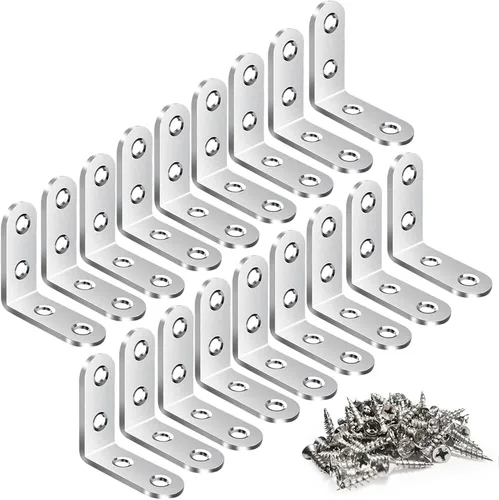 Vicuna R 18 soportes en L, soporte de esquina de acero inoxidable para madera, soporte de metal en ángulo recto para muebles con 72 tornillos (1.57