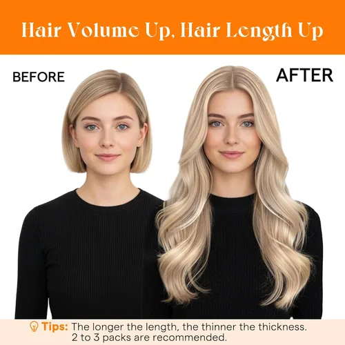 Miniatura 6 de Sunny Hair Extensiones de cabello humano con reflejos, cosidas en rubio ceniza, mezcla de rubio decolorado, doble trama, cabeza completa, cortas