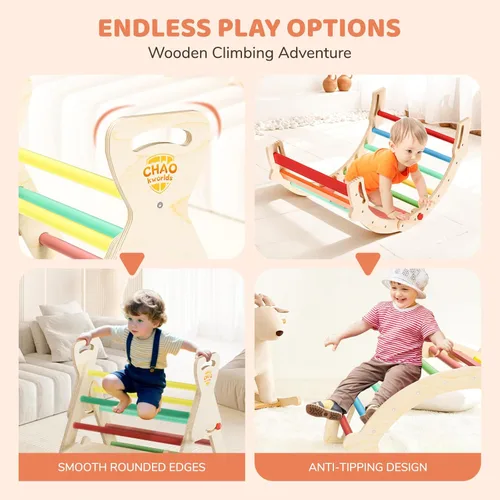 Miniatura 3 de Pikler - Juego de triángulos plegables, juguetes Montessori de escalada para niños pequeños de 1 a 3 años, gimnasio de madera para interiores