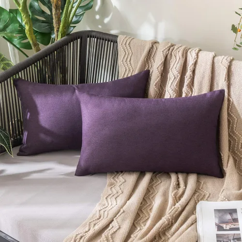 Miniatura 89 de MIULEE Paquete de 2 fundas decorativas para almohadas de exterior, sólidas, impermeables, de lino sintético, estilo granja de jardín, fundas de Óxido