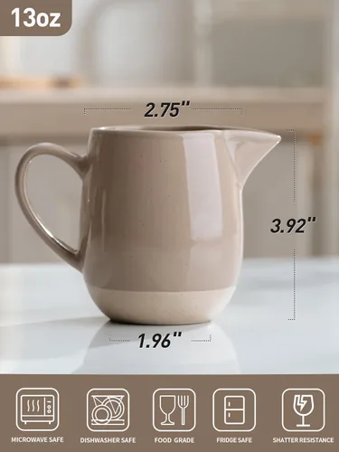 Miniatura 3 de famiware Milkyway Cremera de 13 onzas con asa, jarra de cerámica para café/leche/salsa/servir/ensalada, dispensador de gres para jarabe de arce
