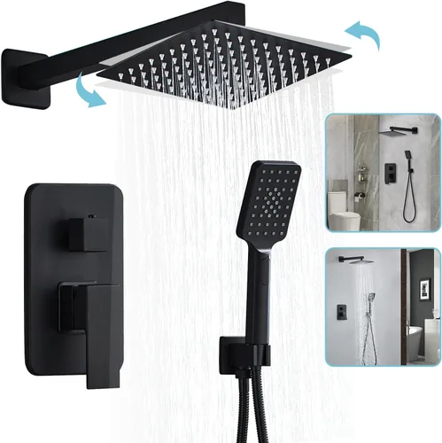 Sistema de ducha de 8 pulgadas con caño de bañera, juego de grifería de ducha negra para baño, cabezal de ducha cuadrado de alta presión, juegos de