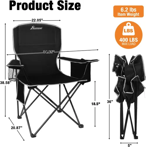 Miniatura 3 de 2 Pack Folding Camping Chairs Support 400LBS Portable Outdoor Chairs with 4-Can Cooler Bag, Lawn Chairs with Cup Holder for Adults, Collapsible