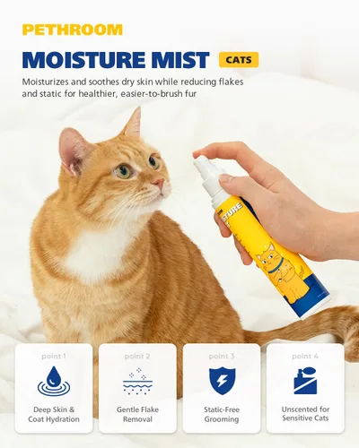 Miniatura 2 de PETHROOM ] Niebla humectante para gatos sin perfume, acondicionador natural sin enjuague para gatos, 95% extractos de plantas, hidratante