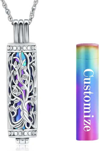 Miniatura 36 de shajwo Joyería de cremación cilíndrica, collar de cenizas de urna del árbol de la vida para mujeres y hombres, vial de cremación de cenizas