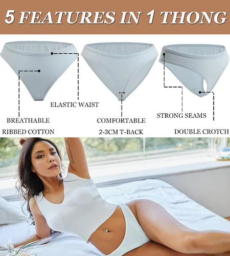 Miniatura 3 de FINETOO Paquete de 10 tangas de algodón para mujer, transpirables, de tiro bajo, bikini, ropa interior sexy S-XL