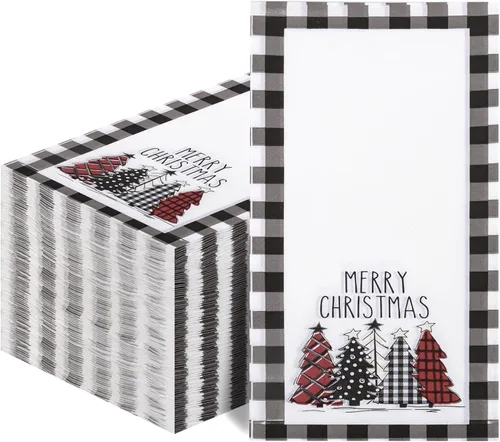 Miniatura 10 de WDF Paquete de 100 Servilletas Navideñas Verdes Desechables - Servilletas de Papel de Árbol de Navidad de 3 Capas, Servilletas Navideñas Verdes