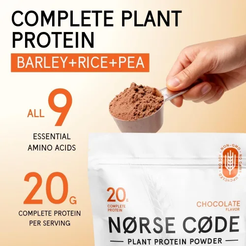 Miniatura 3 de Proteína de cebada de chocolate en polvo, 0.71 oz de proteína vegana a base de plantas, proteína de guisante, proteína de arroz, fibra prebiótica