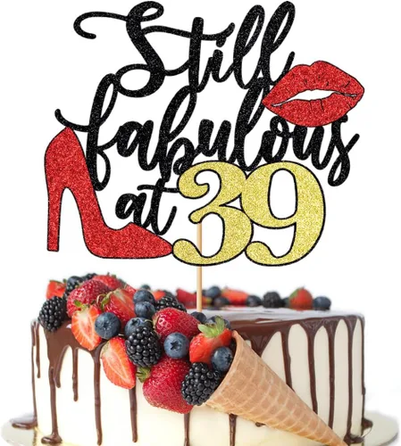Miniatura 32 de Still Fabulous at 30 - Decoración para tartas de feliz cumpleaños de 30 años, tacones altos de reina con labios rojos grandes, decoración