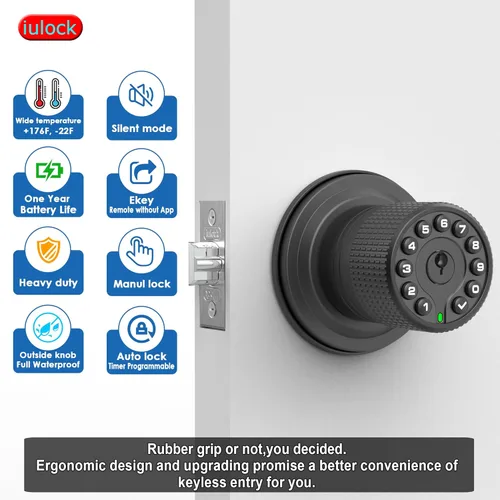 Miniatura 3 de iulock Cerradura de puerta inteligente con teclado y llave, 50 códigos de usuario, impermeable, bloqueo automático, negro mate
