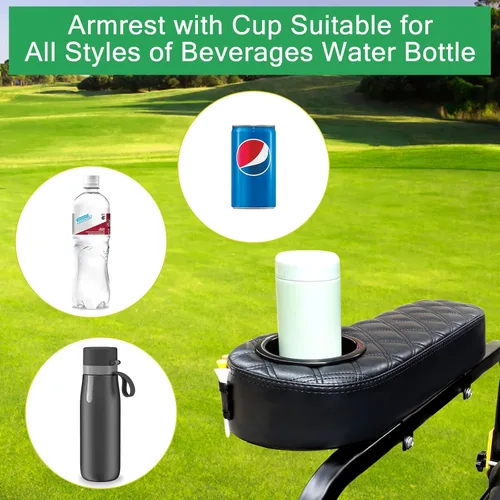 Miniatura 6 de MOSNAI Golf Cart Armrest with Cup Holder for Club Car EZGO Yamaha Rear Seat 1-Inch Square Tube, Upgrade Golf Cart Armrest with Phone Storage Pouch