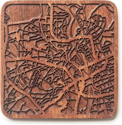 Miniatura 19 de Posavasos Amsterdam Map by O3 Design Studio, 1 pieza, posavasos de madera Sapele con mapa de la ciudad, hecho a mano, varias ciudades opcionales