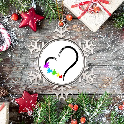 Miniatura 7 de Generic Adorno colgante de árbol de Navidad con forma de copo de nieve de metal, decoración de conciencia de autismo, regalo de recuerdo de Navidad