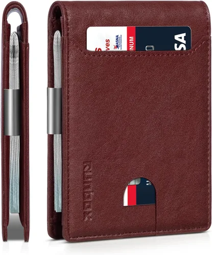 Miniatura 188 de RUNBOX - Carteras delgadas para hombre, cartera de piel con pinza para el dinero, cartera de bolsillo frontal con bloqueo RFID, tarjetero