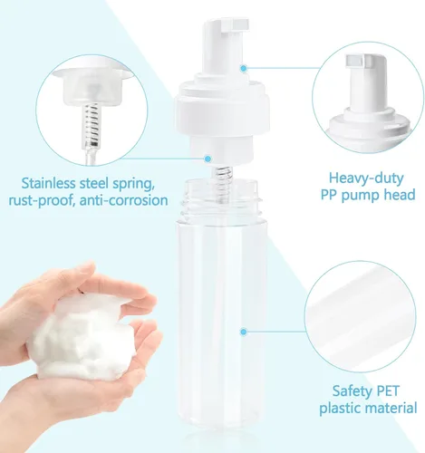 Miniatura 7 de Botella de espuma vacía transparente de 5.1 onzas líquidas, botella de espuma de viaje para jabón, champú, botella dispensadora de espuma