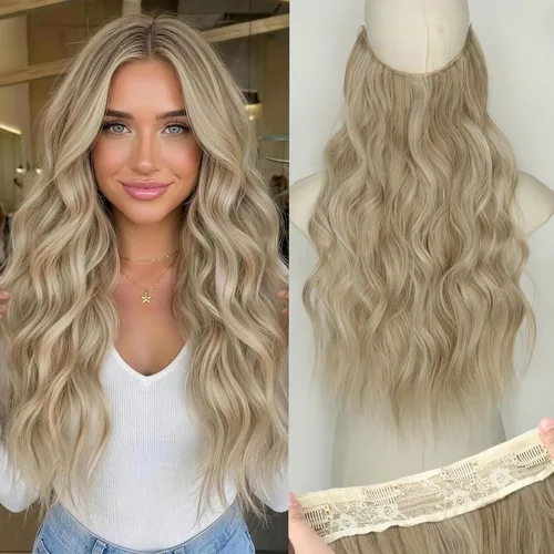 Miniatura 14 de KooKaStyle - Extensiones de cabello con hilo invisible, diadema transparente, ajustables, 4 clips fijadores, cabello largo y ondulado de 12