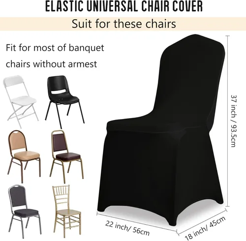 Miniatura 2 de 1 paquete de fundas elásticas negras para sillas de poliéster, elastano, universales, lavables, extraíbles, para bodas, banquetes, eventos, fiestas