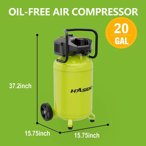 Miniatura 2 de Compresor de aire de taller de 20 galones, 150 PSI máx, compresor vertical sin aceite para garaje y hogar, con un motor sin escobillas de larga