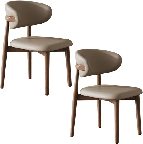 Miniatura 11 de Juego de 2 sillas de comedor de cocina, sillas de comedor tapizadas, sillas laterales de comedor sin brazos de cuero con patas de madera maciza