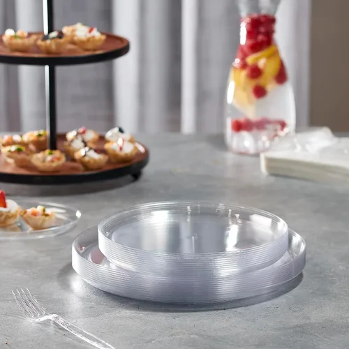 Miniatura 3 de PLASTICPRO - Platos de plástico transparente para fiesta, platos desechables elegantes y pesados de alta calidad (20, transparente)