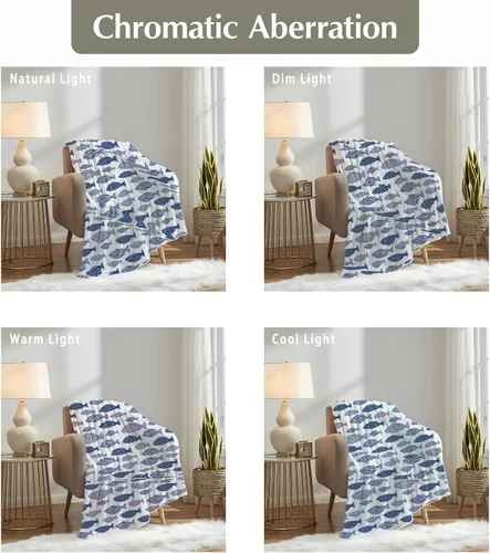 Miniatura 5 de SPBL&L Manta de peces de playa costera, azul y blanco, manta náutica de peces oceánicos para cama, sofá, dormitorio, sala de estar, decoración