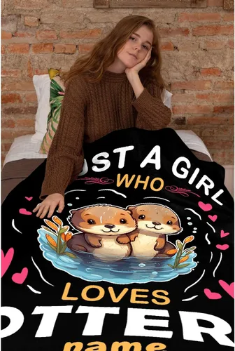 Miniatura 6 de Manta personalizada con texto en inglés «Just Girl Who Loves Otter», súper suave, ligera, cómoda y esponjosa para cama, sofá y todas las estaciones