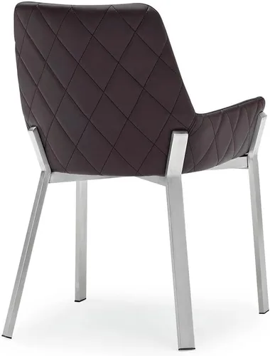 Miniatura 6 de ZURI Sydney Silla de comedor de cuero sintético marrón con patas de acero inoxidable cepillado