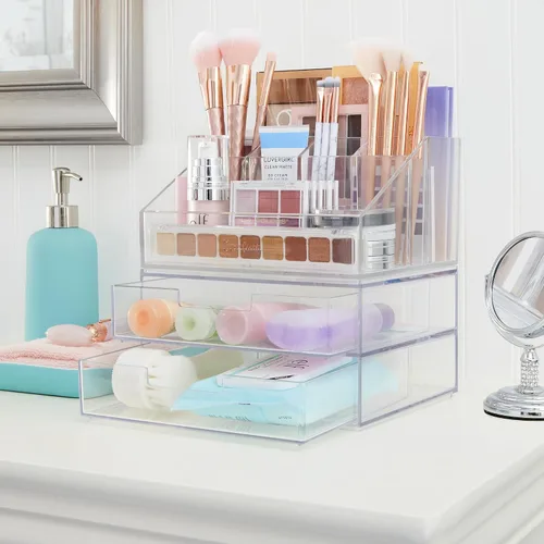 Miniatura 6 de STORi Chloe - Soporte de maquillaje transparente apilable y paquete de 4 cajones Organiza cosméticos y suministros de belleza Fabricado