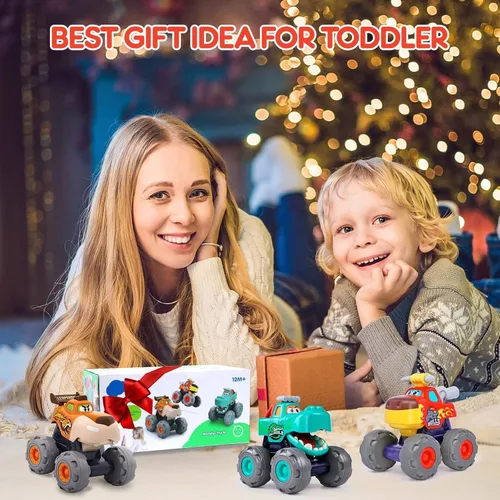 Miniatura 8 de Autos de juguete para niños de 1, 2, 3 años, paquete de 3 camiones monstruo, juguete de cocodrilo, búho, leopardo, rueda grande, camiones de juguete