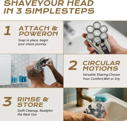 Miniatura 7 de Afeitadoras de cabeza 7D para hombres calvos, maquinilla de afeitar eléctrica a prueba de agua para hombres con pantalla LED, afeitadoras de cabeza