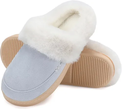 Miniatura 6 de NineCiFun - Pantuflas de casa de gamuza, unisex, mullidas, con forro de piel sintética, para interiores y exteriores, con suela de goma