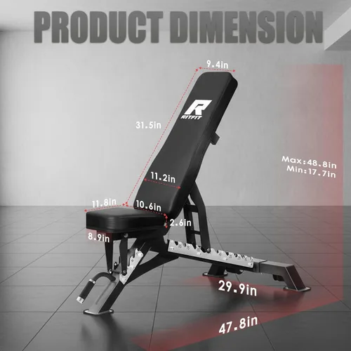 Miniatura 3 de RitFit Banco de pesas ajustable y plegable para gimnasio en casa, levantamiento de pesas y entrenamiento de fuerza, póster de entrenamiento