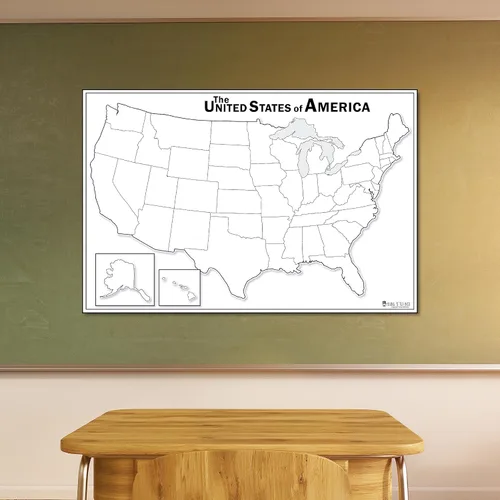 Miniatura 4 de Póster grande con mapa en blanco de Estados Unidos (18 x 24) laminado de 50 estados Young N Refined