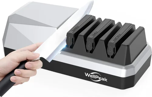 Afilador Eléctrico de Cuchillos de 3 Etapas para Cuchillos de 18/20 Grados, Sistema de Afilado Abrasivo de Diamante para Cuchillos de Chef de Filo