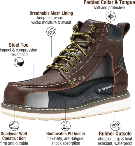 Miniatura 4 de HISEA NINGO Botas de trabajo para hombre, botas de acero y punta suave, 6 pulgadas, resistentes al agua, antideslizantes, zapatos de trabajo